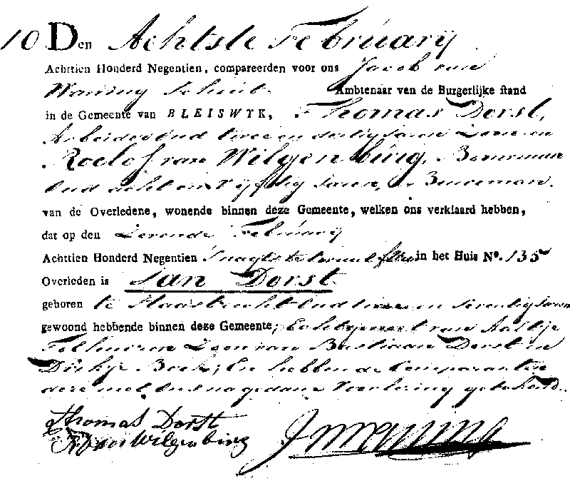 18190208 ovl akte 10 Jan Dorst ev Aaltje Tolhuizen